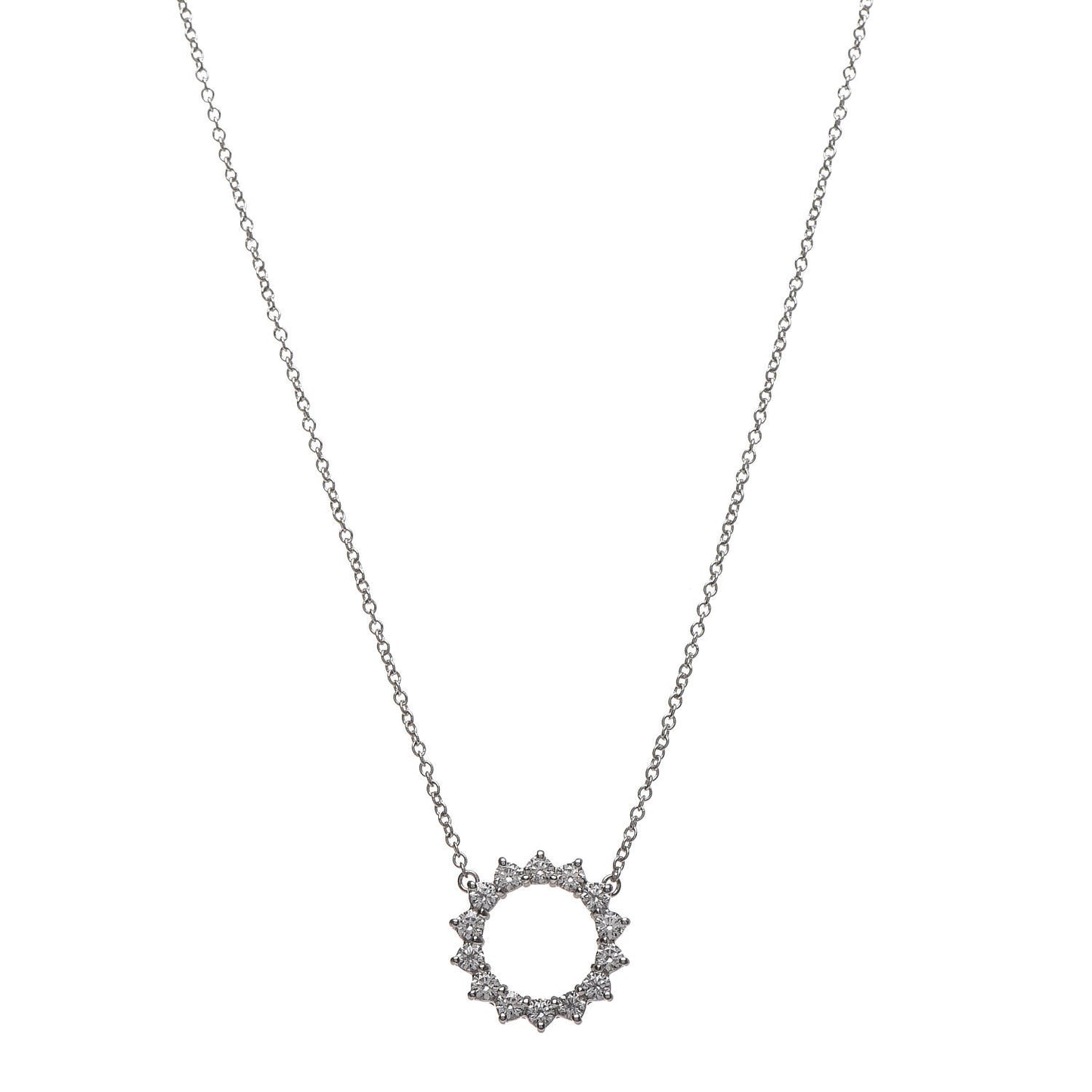 Platinum Diamond Small Open Circle Pendant Necklace