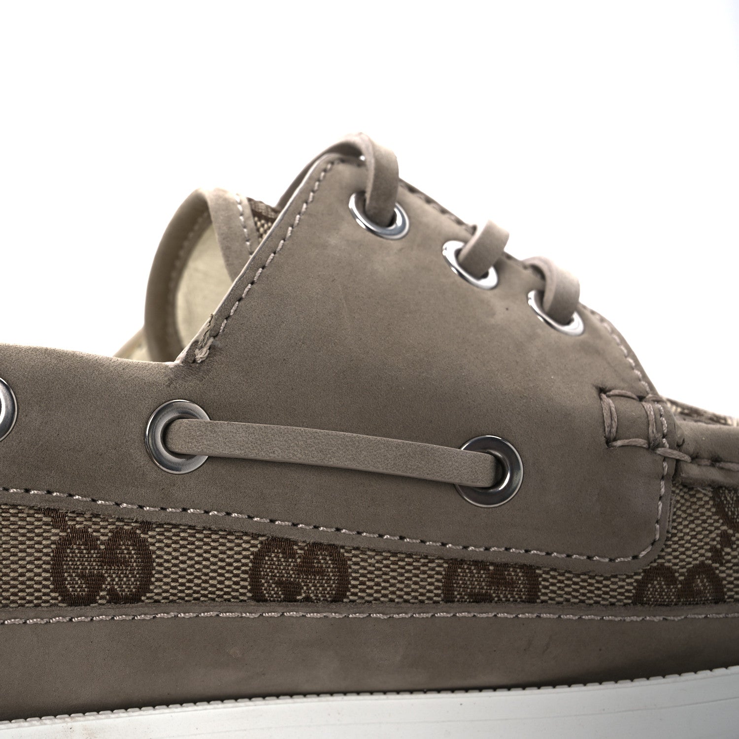 Gucci GG Supreme Monogram Canvas Nubuck Mens Lace Up Boat Shoes 9.5 Oatmeal Beige Ebony 13 of 13