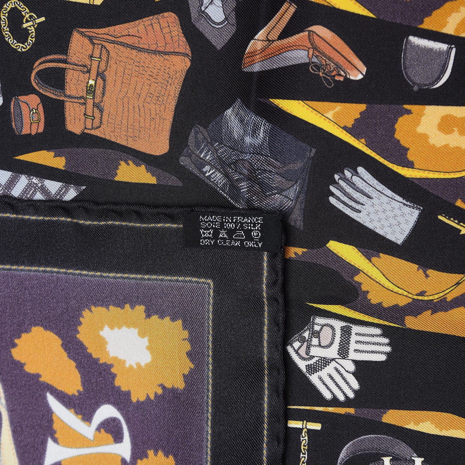 Hermes Silk Gavroche Monsieur et Madame Pocket Square Scarf Ebene Prune Or 5 of 7