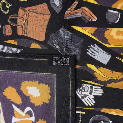 Hermes Silk Gavroche Monsieur et Madame Pocket Square Scarf Ebene Prune Or 5 of 7
