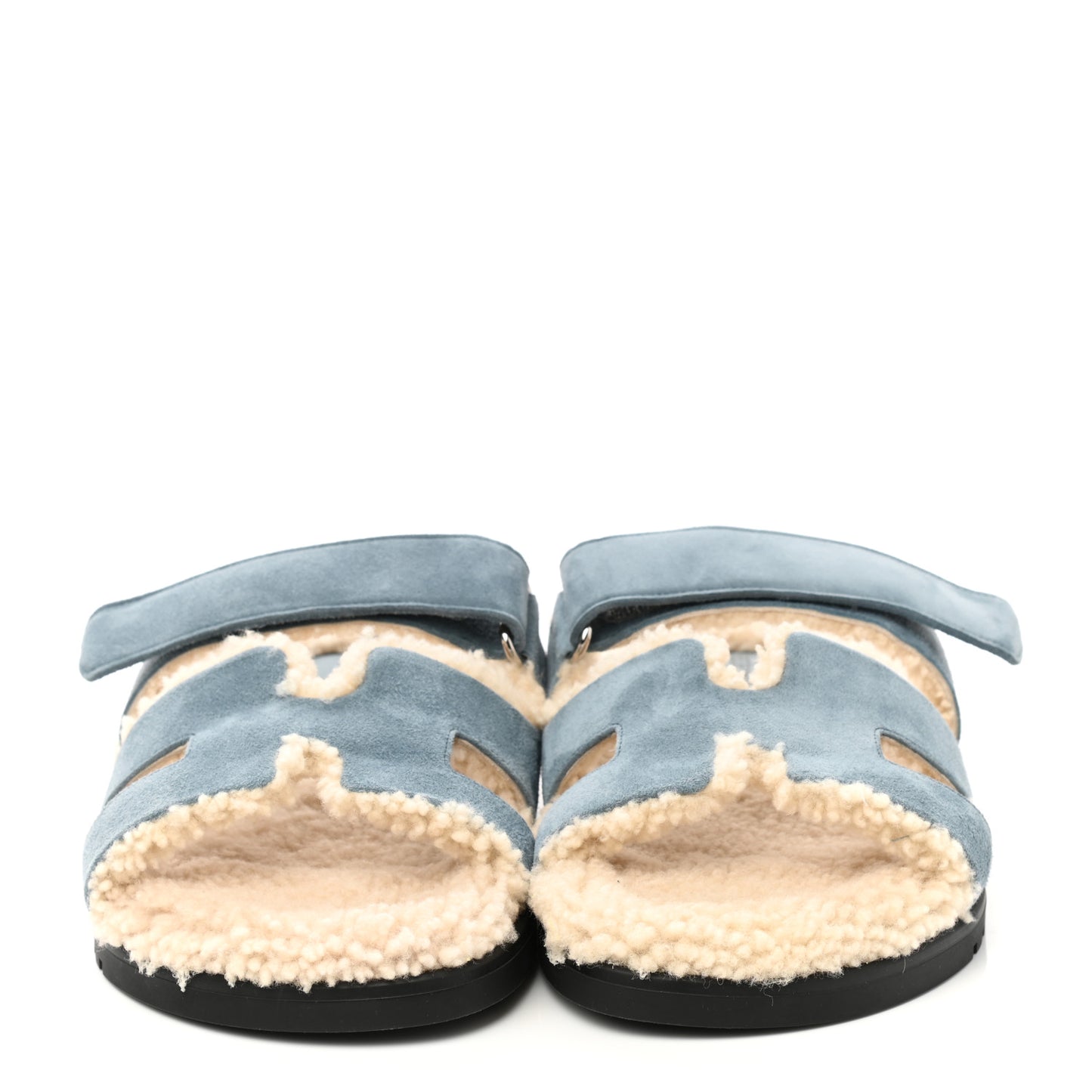 Suede Goatskin Woolskin Womens Chypre Sandals 38 Bleu Pinede Ecru
