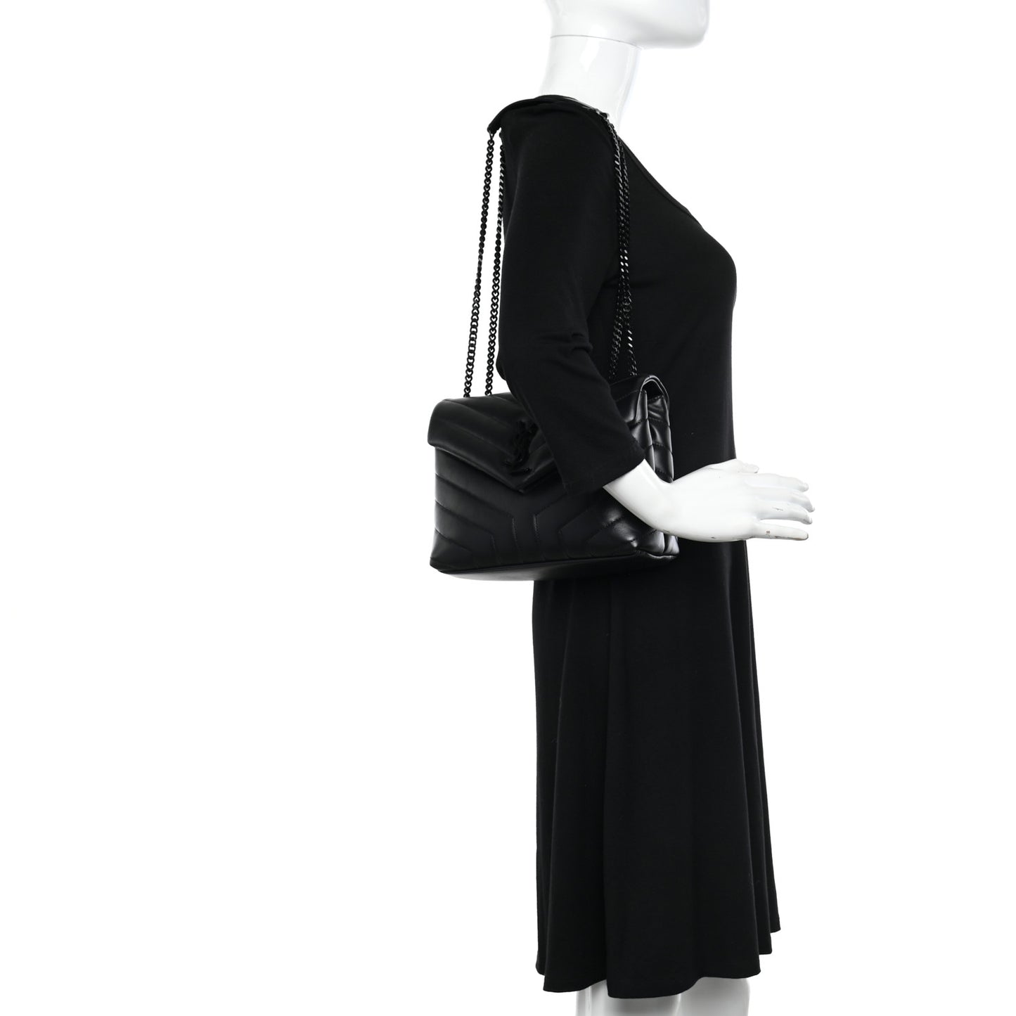 Calfskin Y Quilted Monogram Monochrome Small Loulou Chain Satchel Black