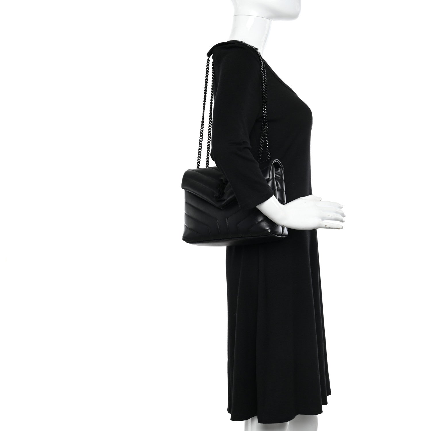 Saint Laurent Calfskin Y Quilted Monogram Monochrome Small Loulou Chain Satchel Black 2 of 10
