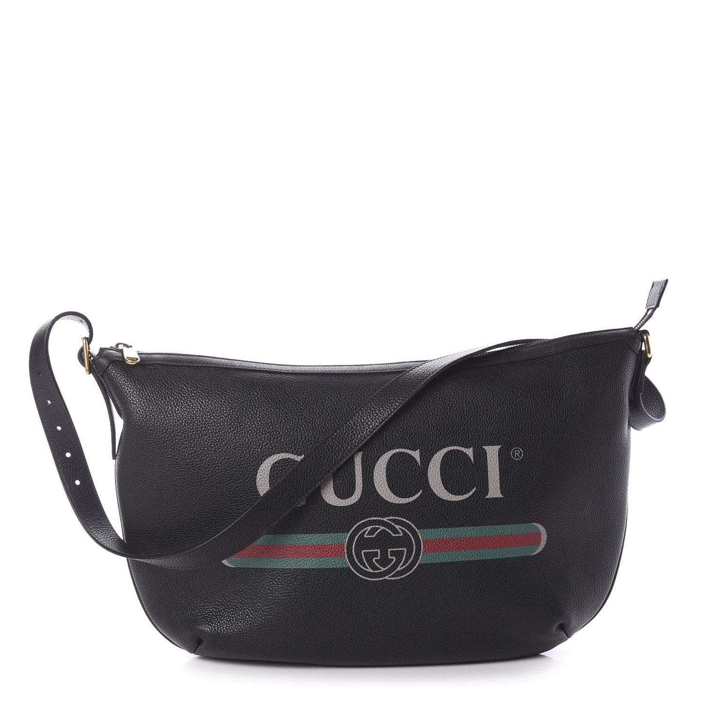 Grained Calfskin Logo Half Moon Hobo Black