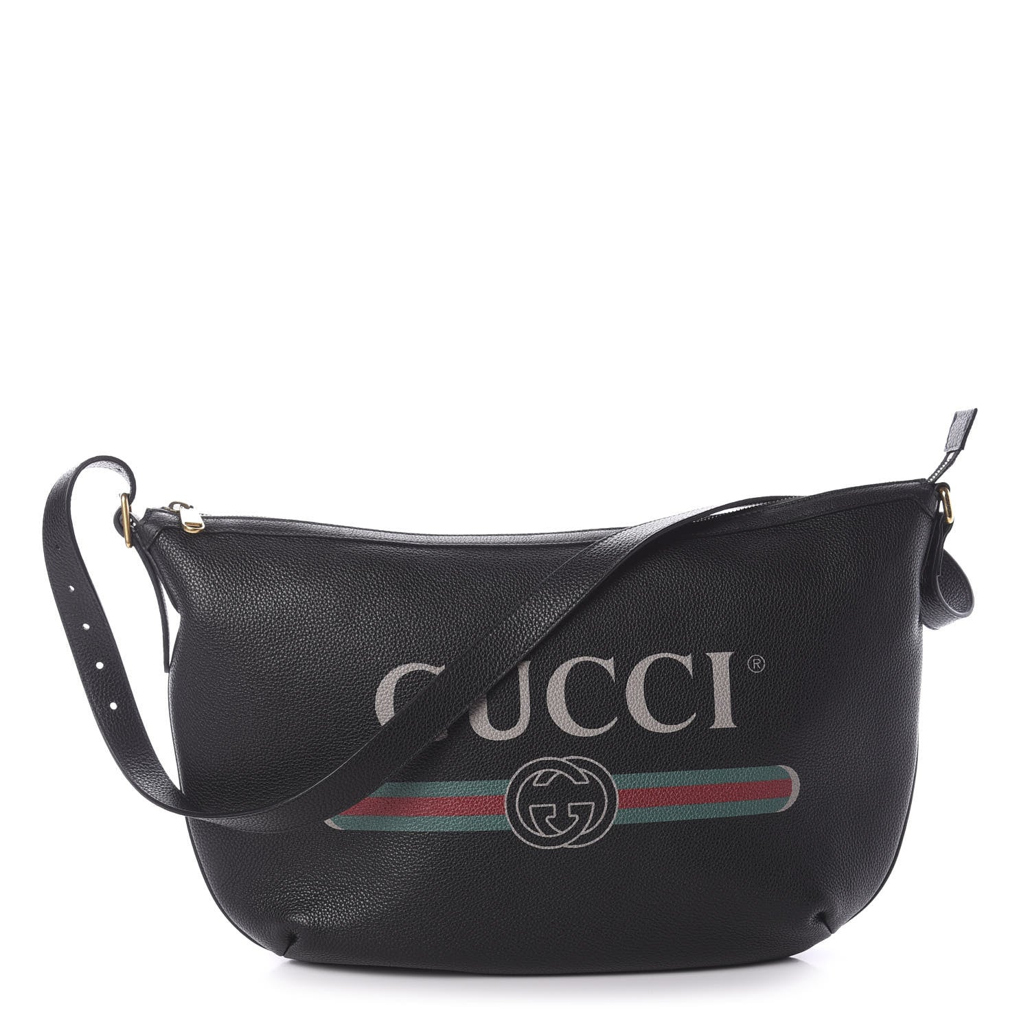 Gucci Grained Calfskin Logo Half Moon Hobo Black 1 of 9