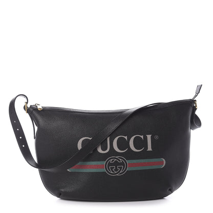 Gucci Grained Calfskin Logo Half Moon Hobo Black 1 of 9