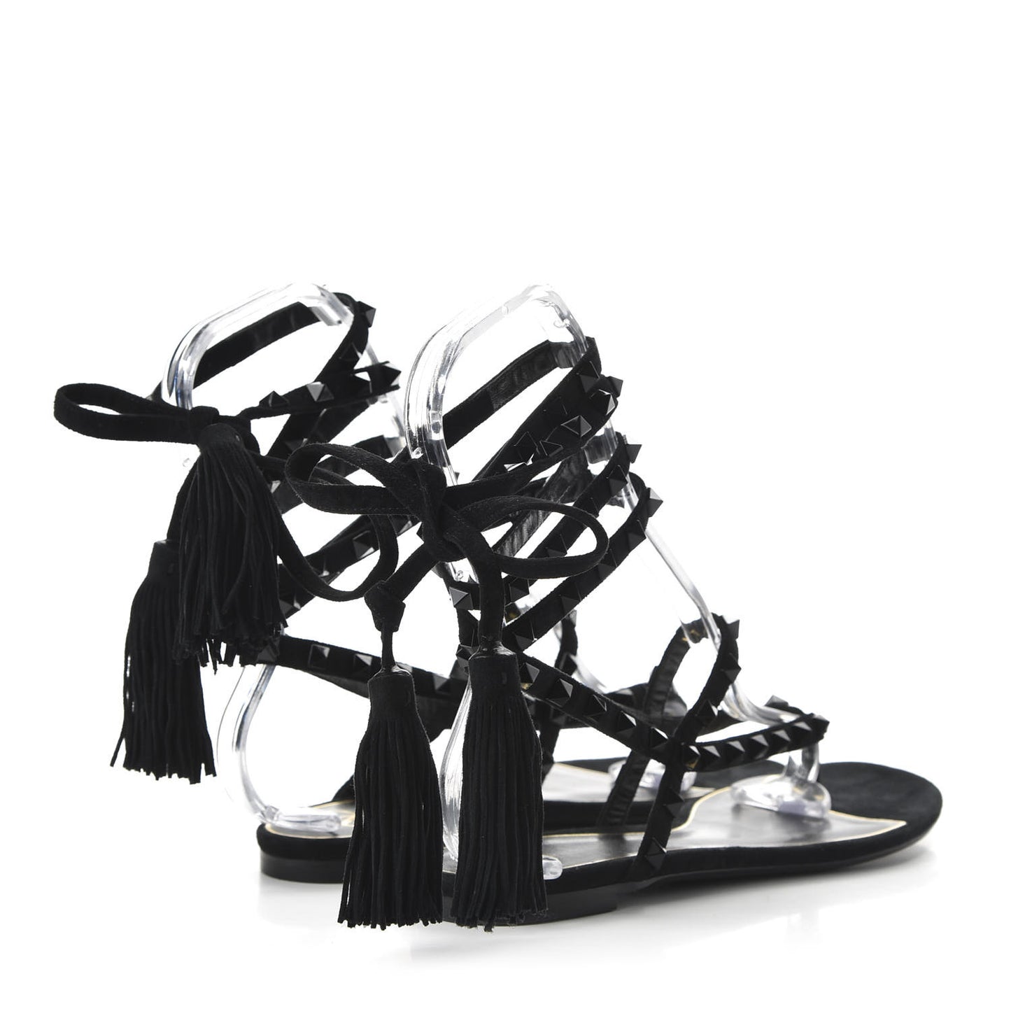 Suede Rockstud Flair Ankle Wrap Flat Sandals 38.5 Black