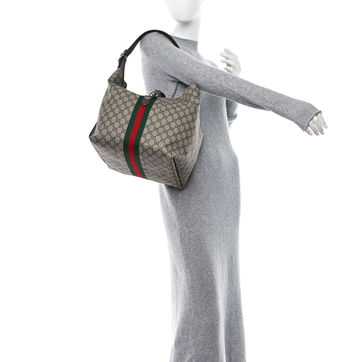 Tender GG Supreme Monogram Textured Dollar Calfskin Web Medium Jackie 1961 Crossbody Bag Beige Ebony New Acero