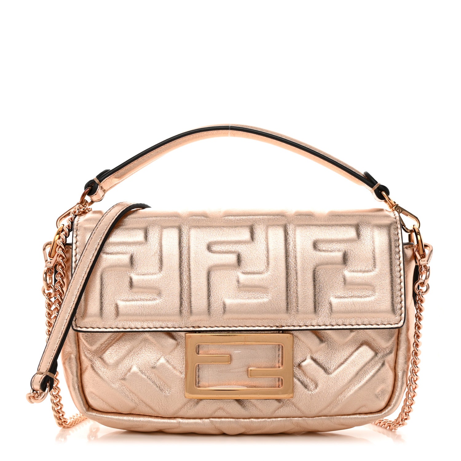 Fendi Vitello Laminato FF 1974 Embossed Mini Baguette Rame 1 of 14