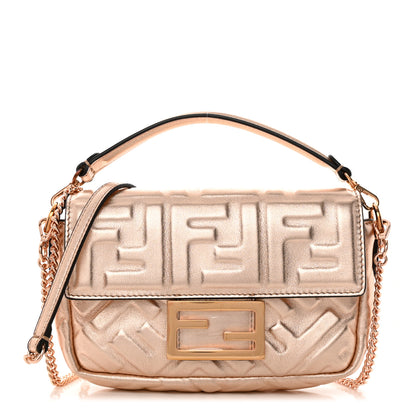 Fendi Vitello Laminato FF 1974 Embossed Mini Baguette Rame 1 of 14