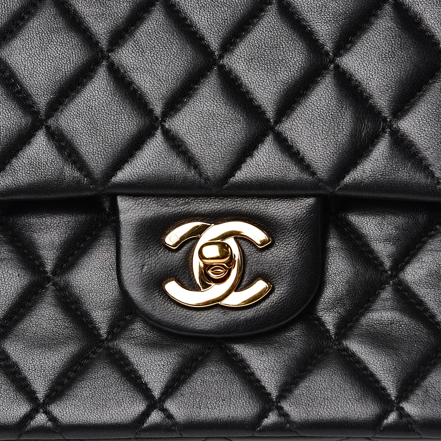 Lambskin Quilted Medium Double Flap Black