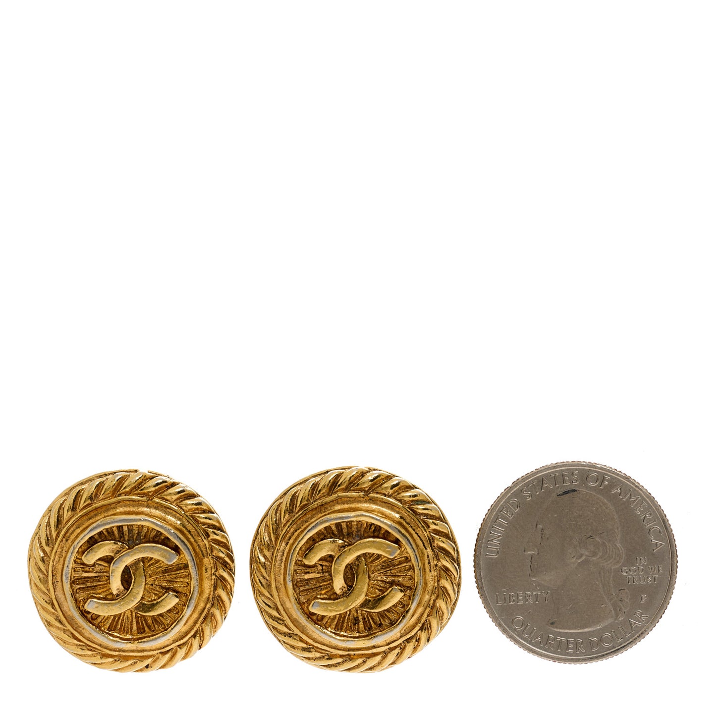 CC Button Clip On Earrings Gold