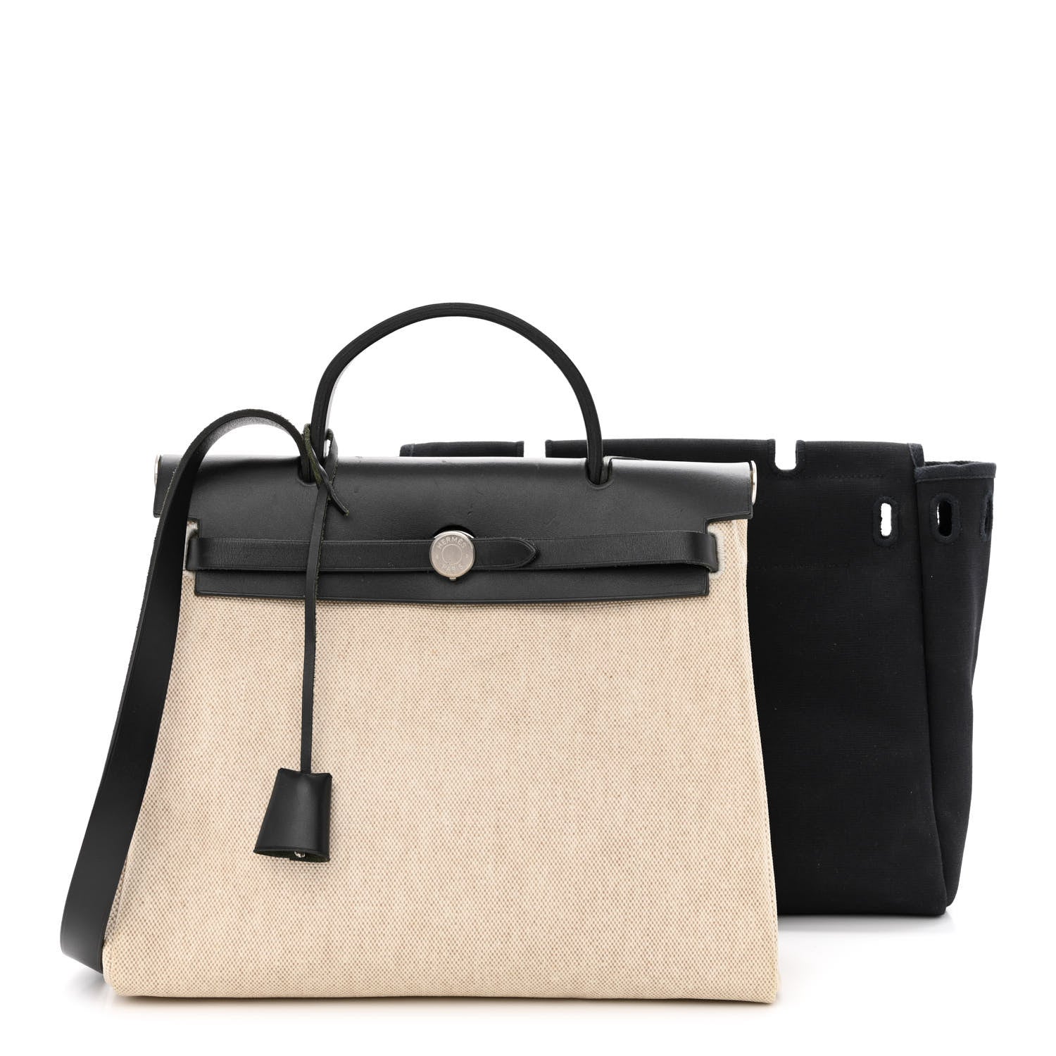 Hermes Toile Vache Calfskin Herbag 30 PM Ficelle Black 1 of 18