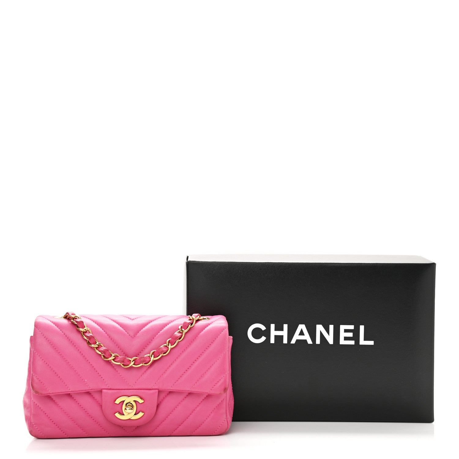 Chanel Lambskin Chevron Quilted Mini Rectangular Flap Fuchsia 17 of 17