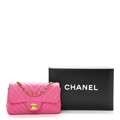 Chanel Lambskin Chevron Quilted Mini Rectangular Flap Fuchsia 17 of 17