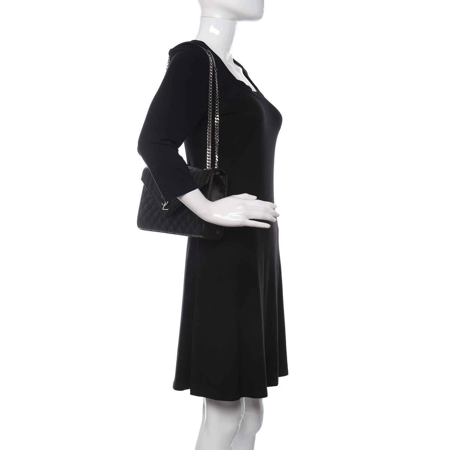 Saint Laurent Grain De Poudre Textured Mixed Matelasse Triquilt Medium Monogram Satchel Black 2 of 10