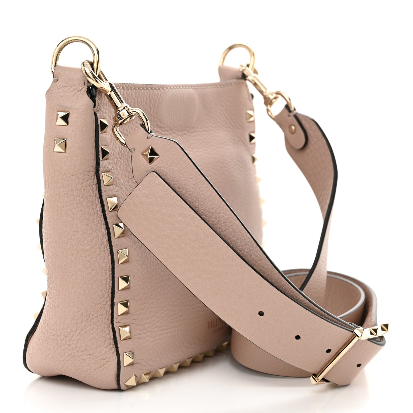 Pebbled Calfskin Mini Rockstud Flip-Lock Messenger Bag Poudre