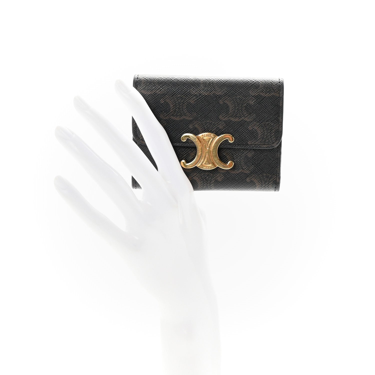 Celine Canvas Triomphe Compact Triomphe Wallet With Coin Purse Tan 2 of 6