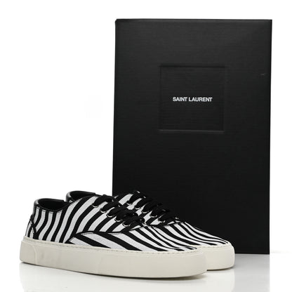 Saint Laurent Canvas Striped Venice Low Top Sneakers 37.5 Black White 9 of 9