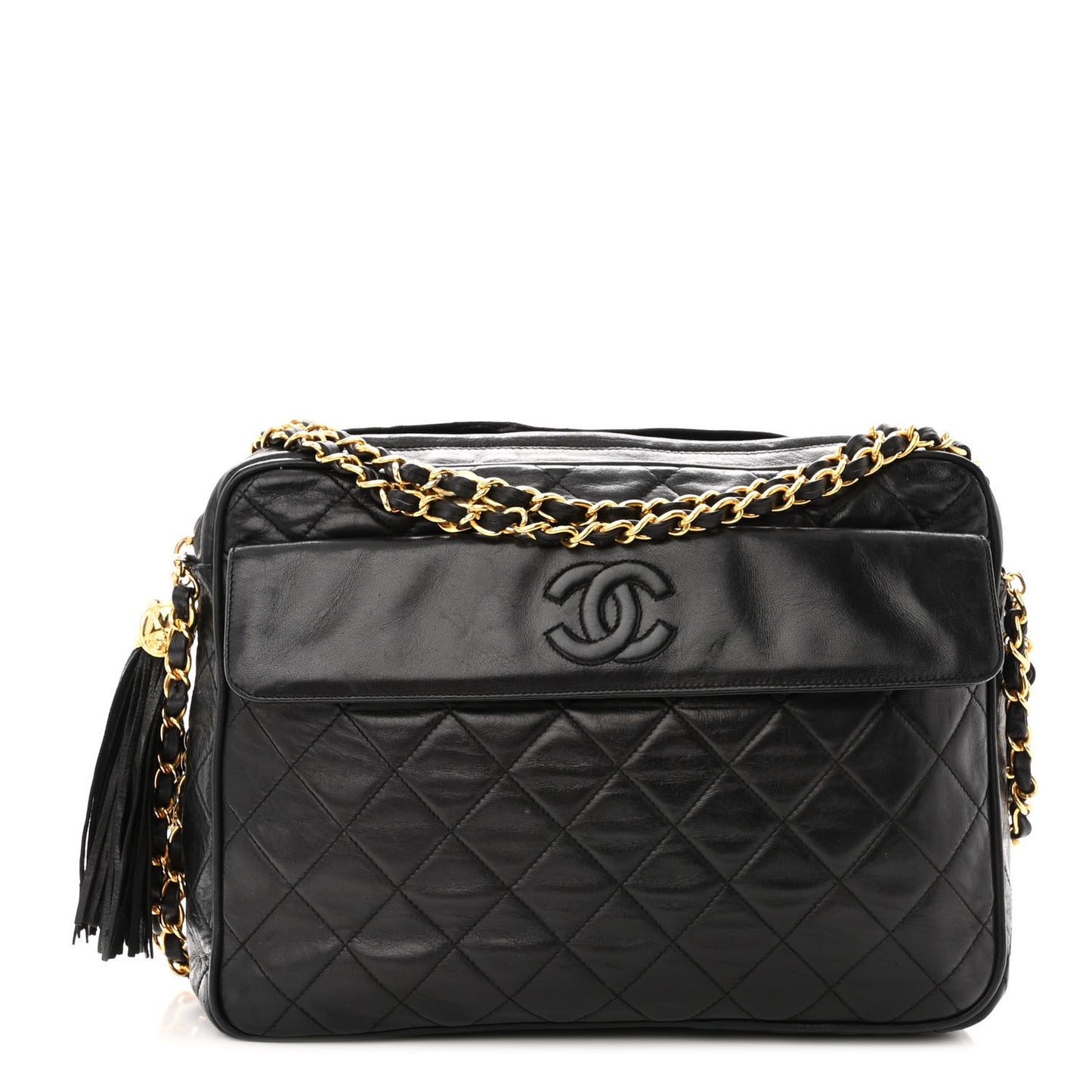 Lambskin Quilted CC Tassel Camera Case Black