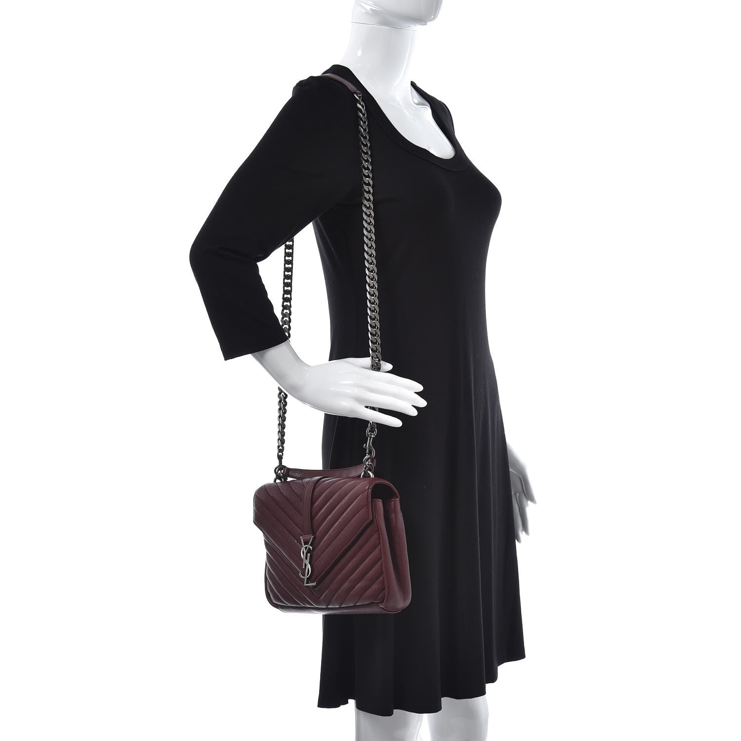 Saint Laurent Sheepskin Matelasse Chevron Monogram Medium College Bag Rouge Legion 2 of 8