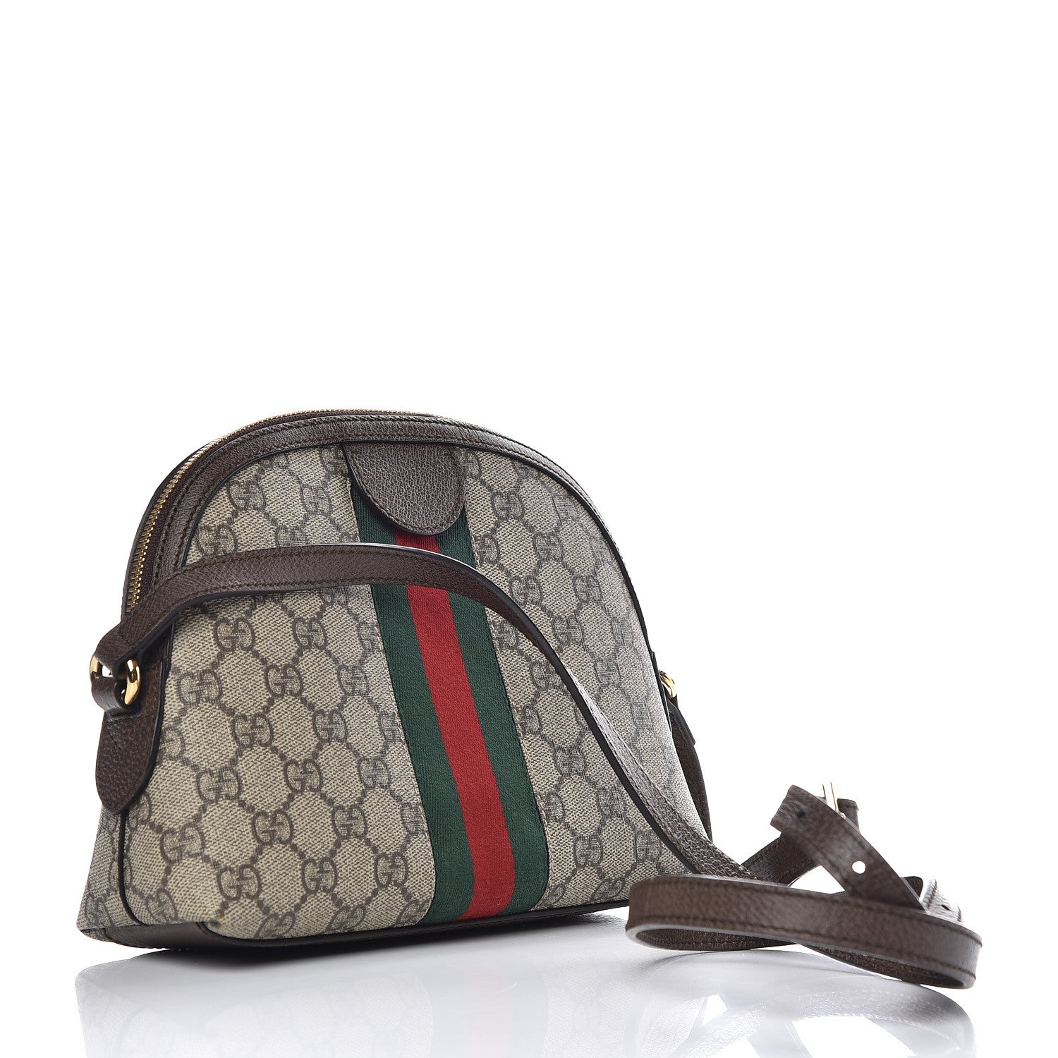 Gucci GG Supreme Monogram Textured Dollar Calfskin Web Small Ophidia Dome Shoulder Bag Beige Ebony New Acero 3 of 9