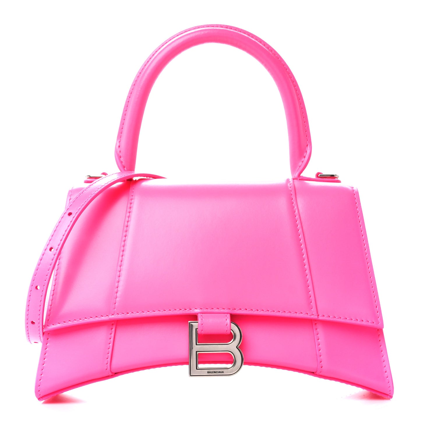 Shiny Box Calfskin Small Hourglass Top Handle Bag Hot Pink