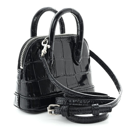 Balenciaga Shiny Calfskin Logo Crocodile Embossed Mini Ville Top Handle Bag Black 3 of 11
