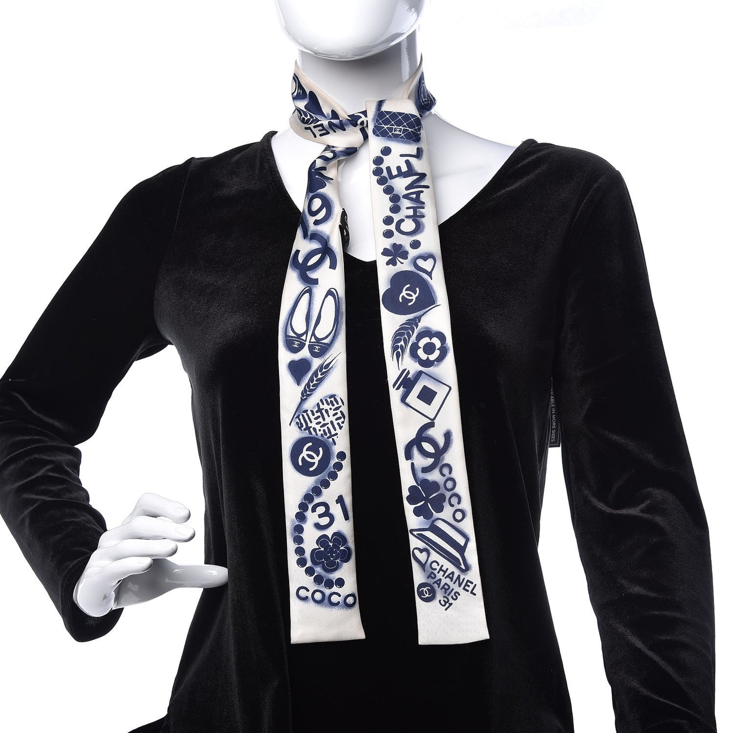 Silk CC Slim Bandeau Scarf White Blue