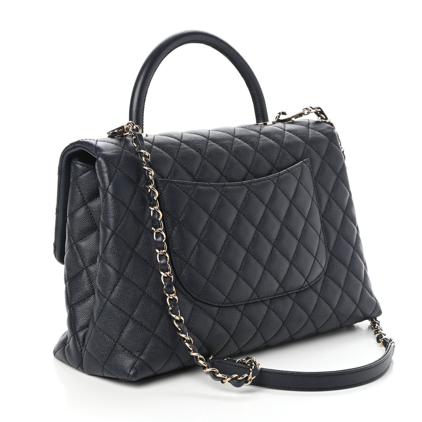 Caviar Quilted Medium Coco Handle Flap Navy Blue