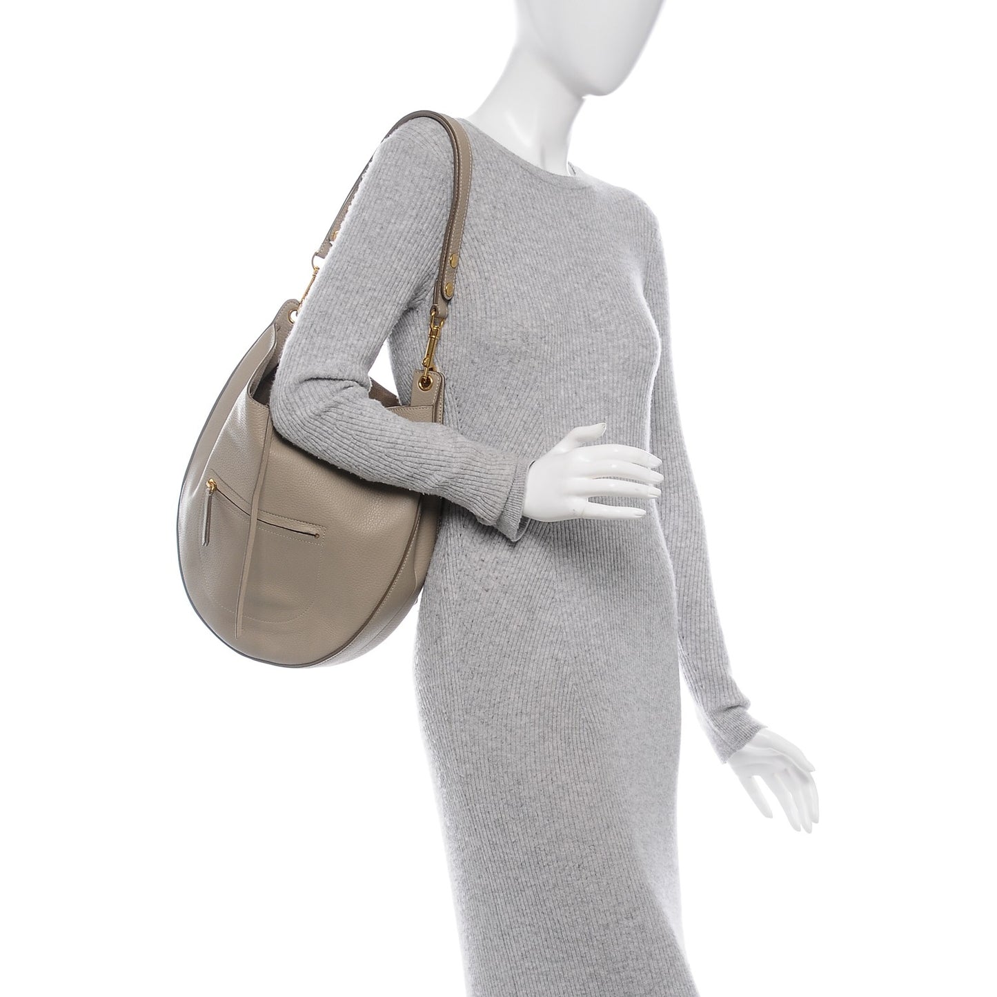 Crisped Calfskin Medium Hobo Light Taupe