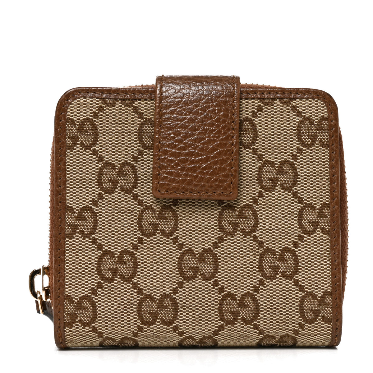 Gucci Monogram Dollar Calfskin Zip Around French Wallet Beige Ebony Tabacco 1 of 7