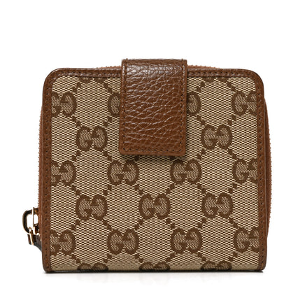 Gucci Monogram Dollar Calfskin Zip Around French Wallet Beige Ebony Tabacco 1 of 7