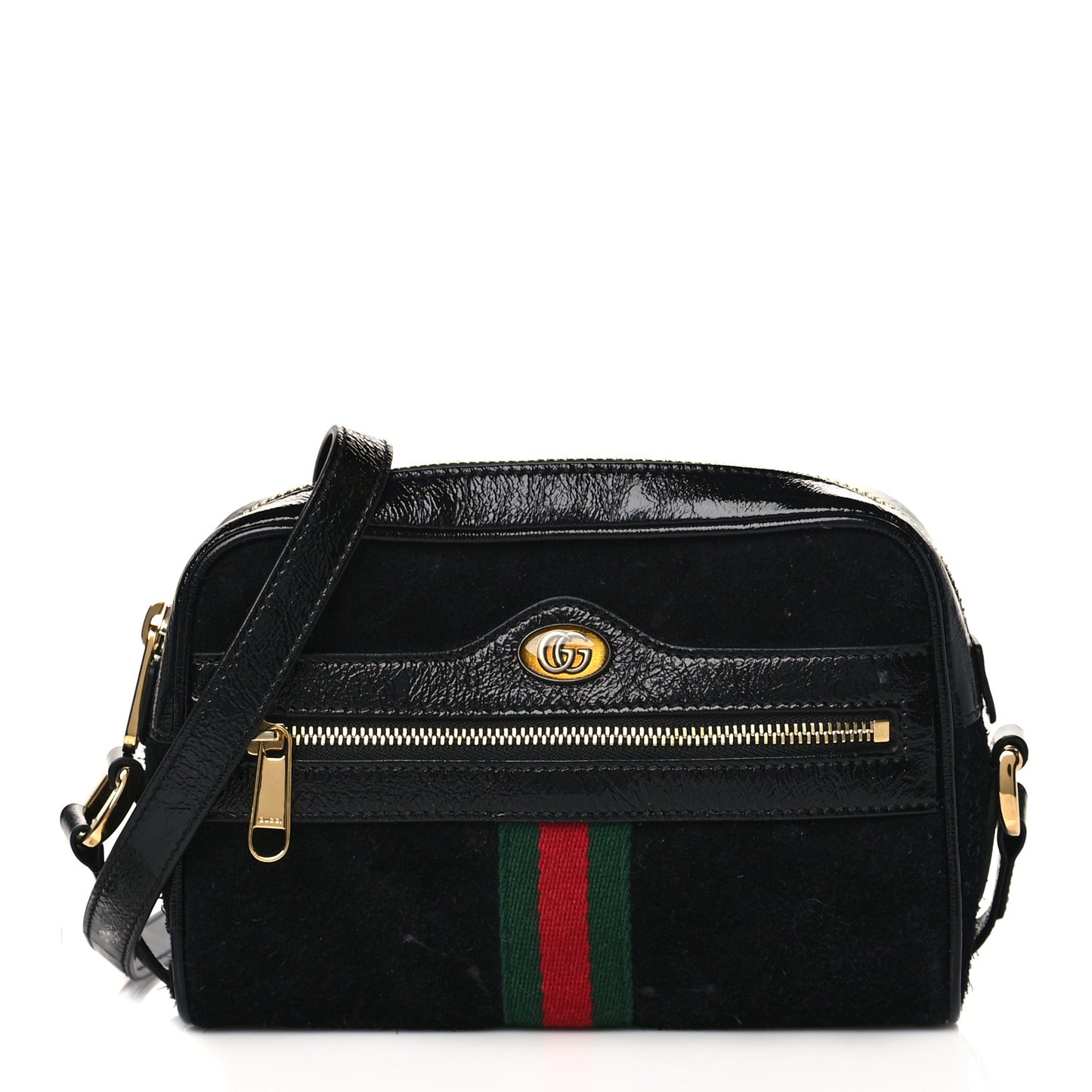 Suede Patent Web Mini Ophidia Shoulder Bag Black