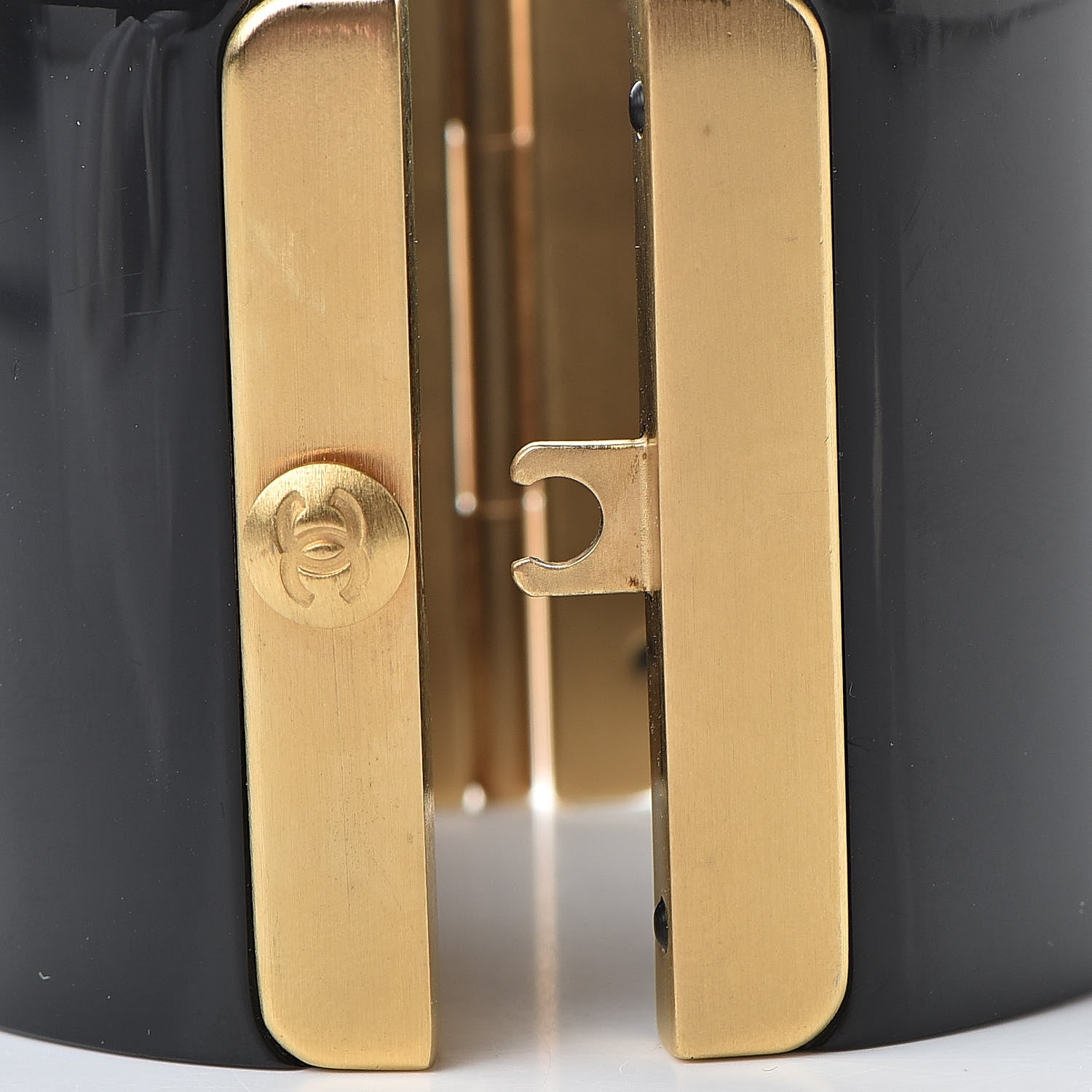 Chanel Resin CC Cuff Bracelet Black Gold 5 of 6