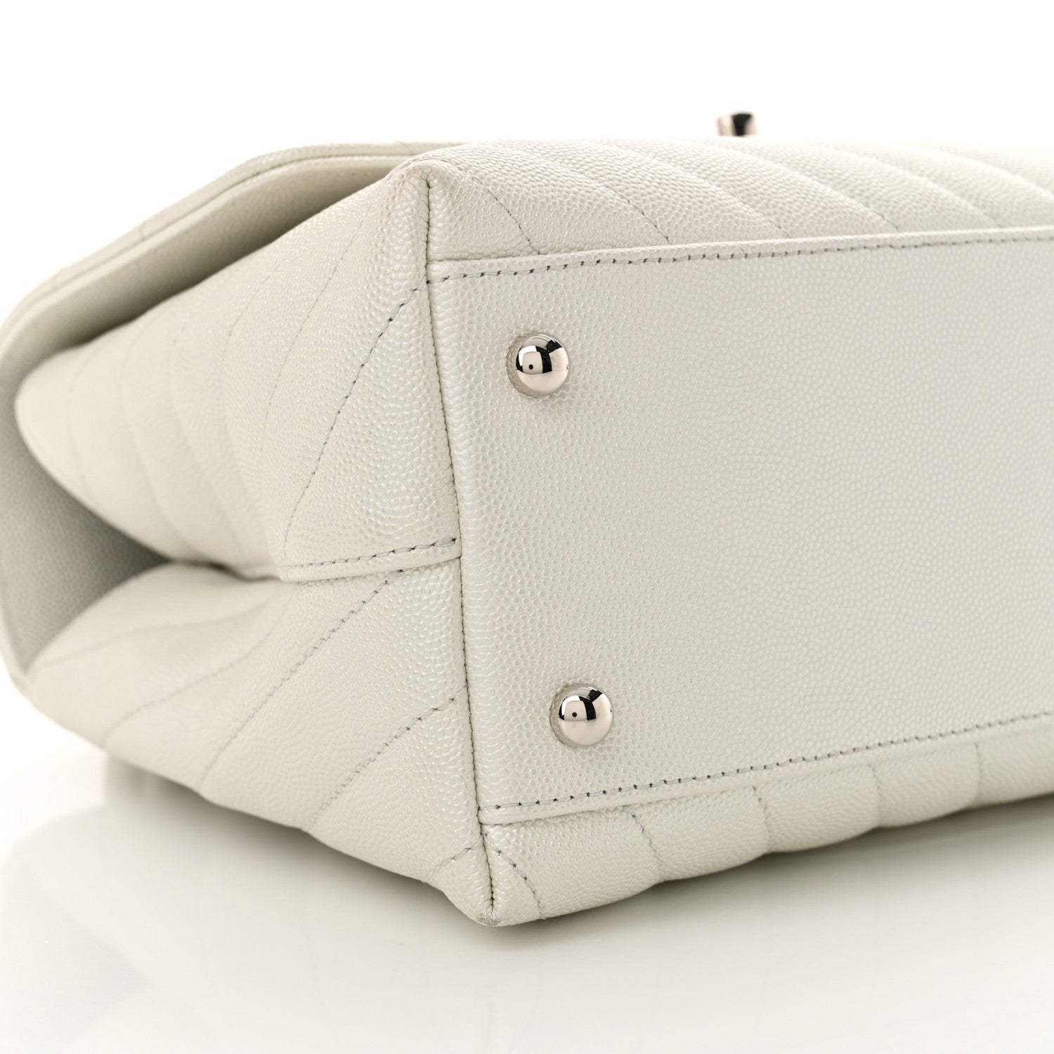Chanel Iridescent Caviar Chevron Quilted Small Coco Handle Flap White 9 of 11