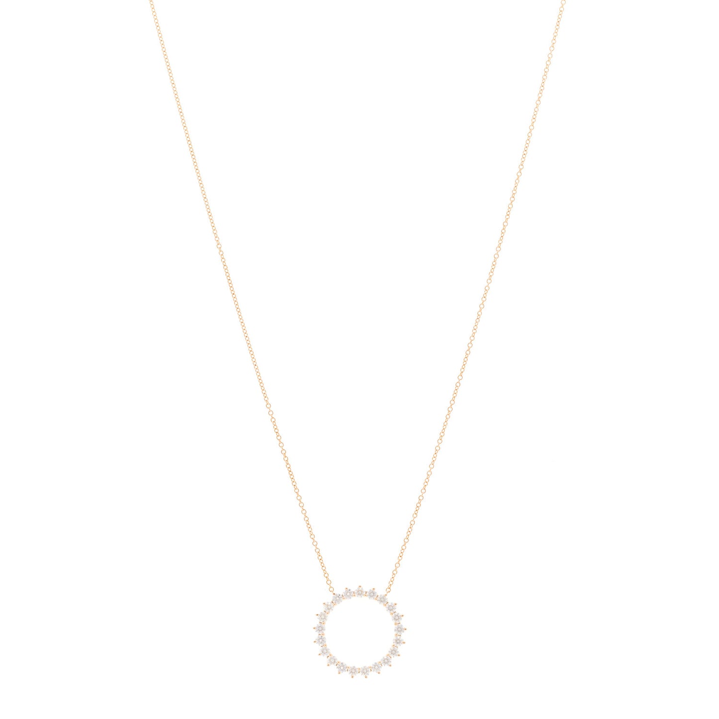 18K Rose Gold Diamond Medium Open Circle Pendant Necklace