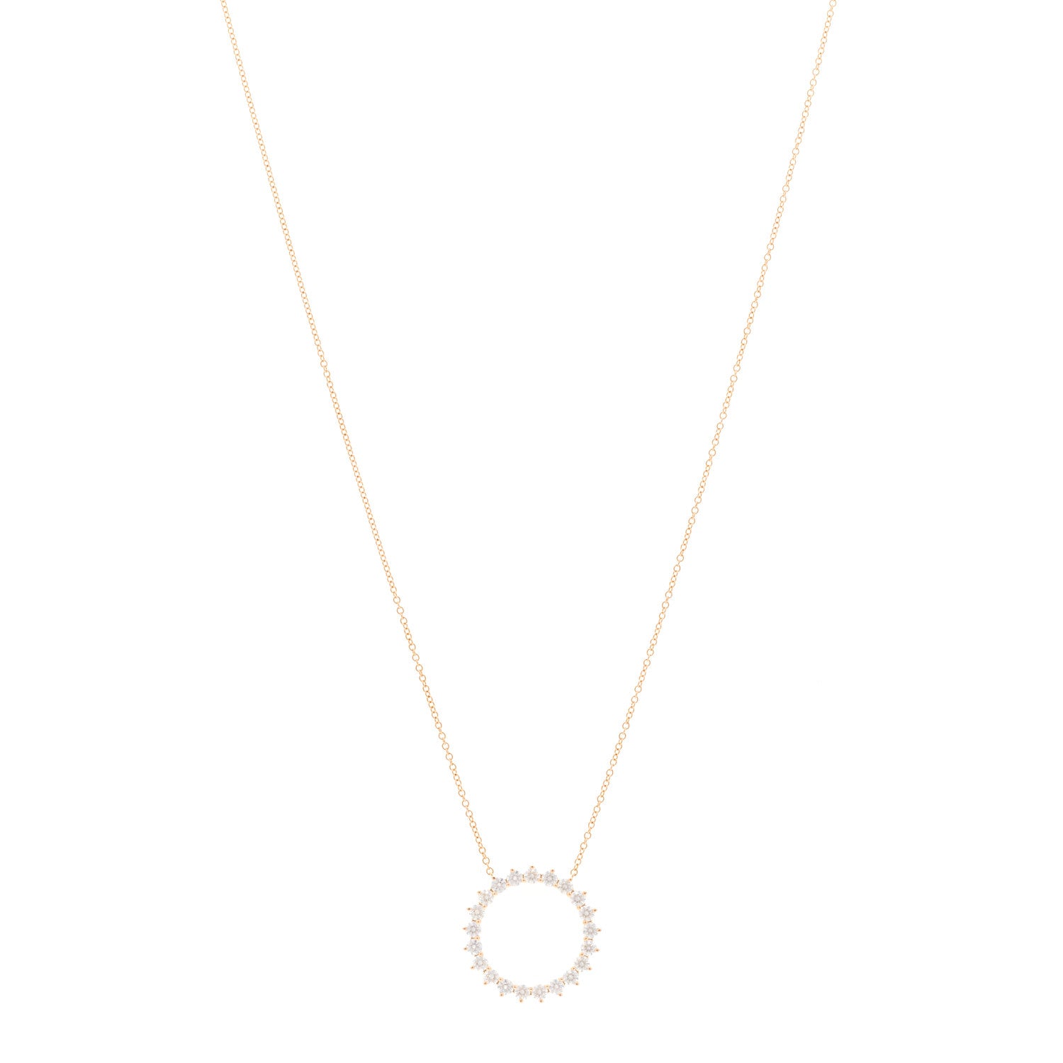 Tiffany 18K Rose Gold Diamond Medium Open Circle Pendant Necklace 1 of 5