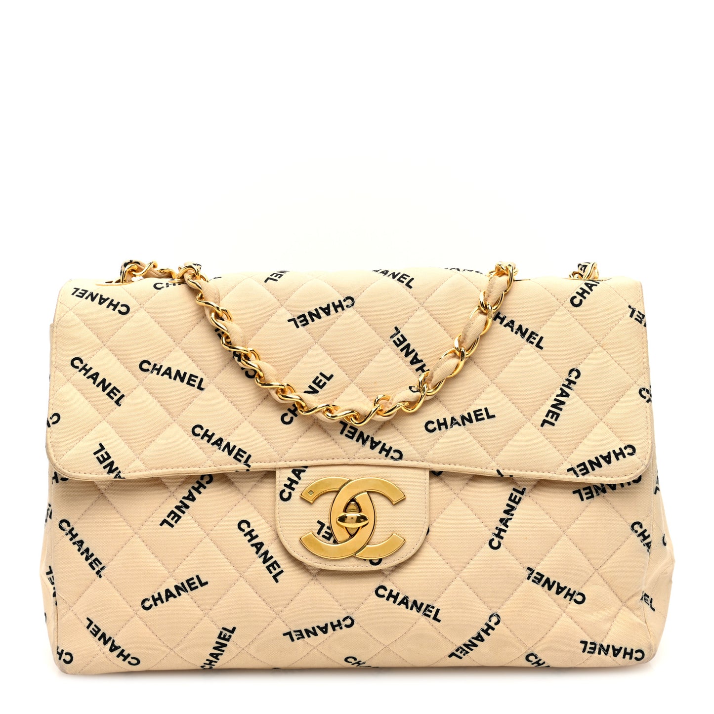 Canvas Quilted XL Jumbo Single Flap Beige