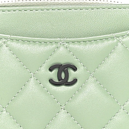 Chanel Lambskin Quilted Zip Card Holder Wallet  Green 5 of 9