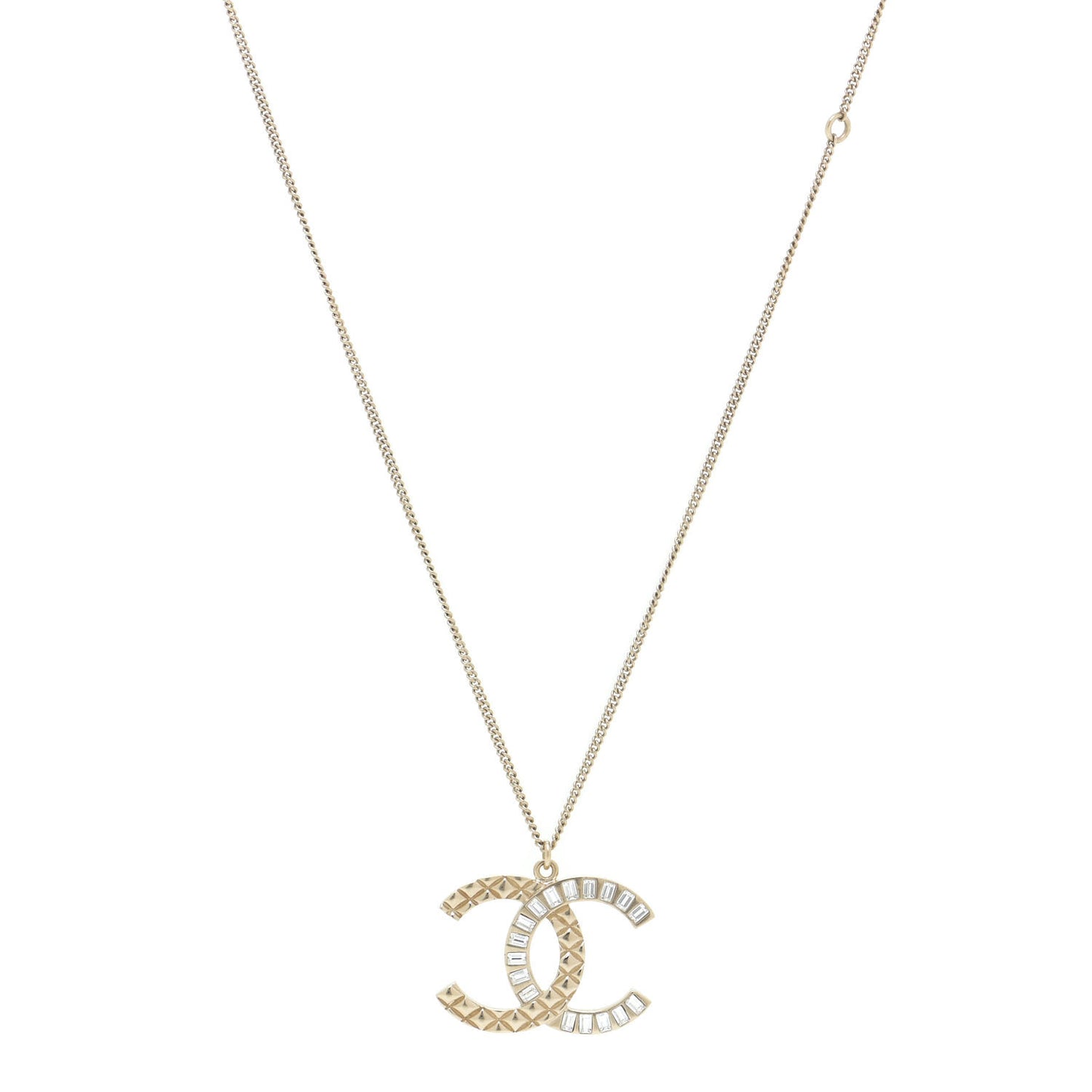 Baguette Crystal Quilted CC Pendant Necklace Gold