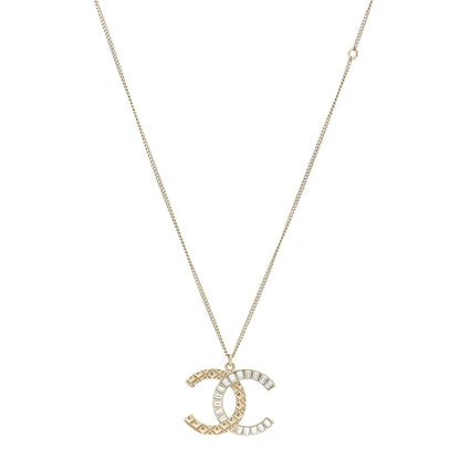 Chanel Baguette Crystal Quilted CC Pendant Necklace Gold 1 of 5
