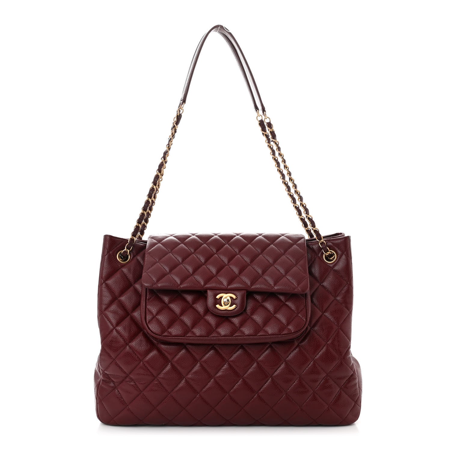 Chanel Calfskin Quilted Large Flap Shopping Tote Burgundy 1 of 10