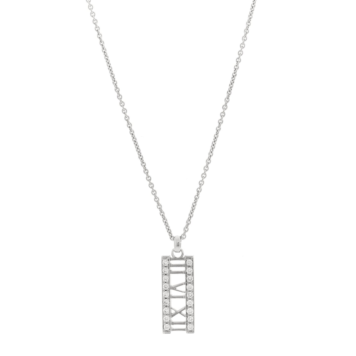 18K White Gold Diamond Atlas Bar Pendant Necklace