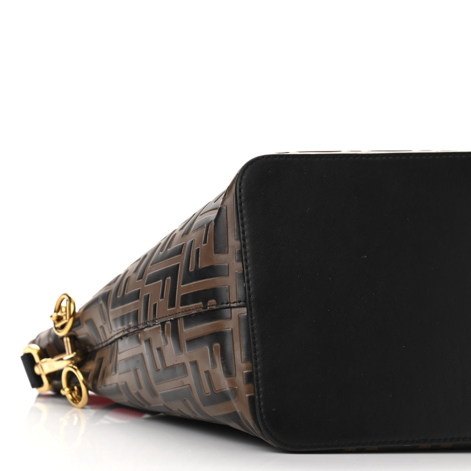 Fendi Vitello Grace F is Fendi Bi-Color FF 1974 Embossed Grande Mon Tresor Bucket Bag Maya Black Fragola 10 of 14