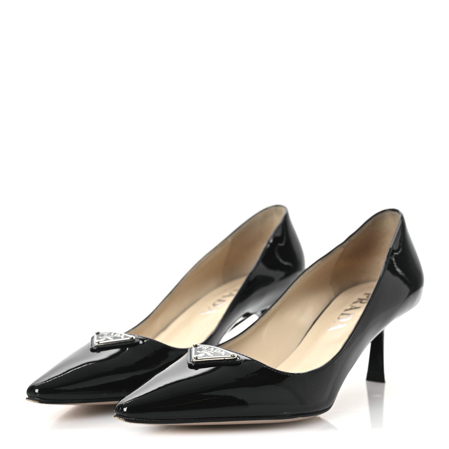 Prada Spazzolato Triangle Pointed Toe Pumps 35 Black 4 of 13