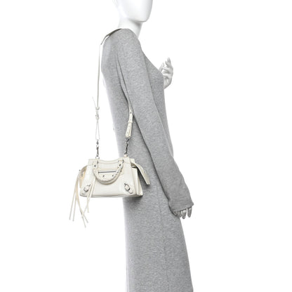Balenciaga Semi Shiny Calfskin Crocodile Embossed Neo Classic Silver Hardware Nano City Crossbody White 2 of 15