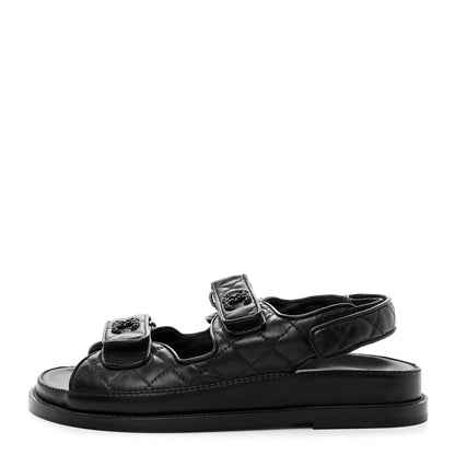 Chanel Lambskin Velcro Dad Sandals 37 So Black 1 of 9