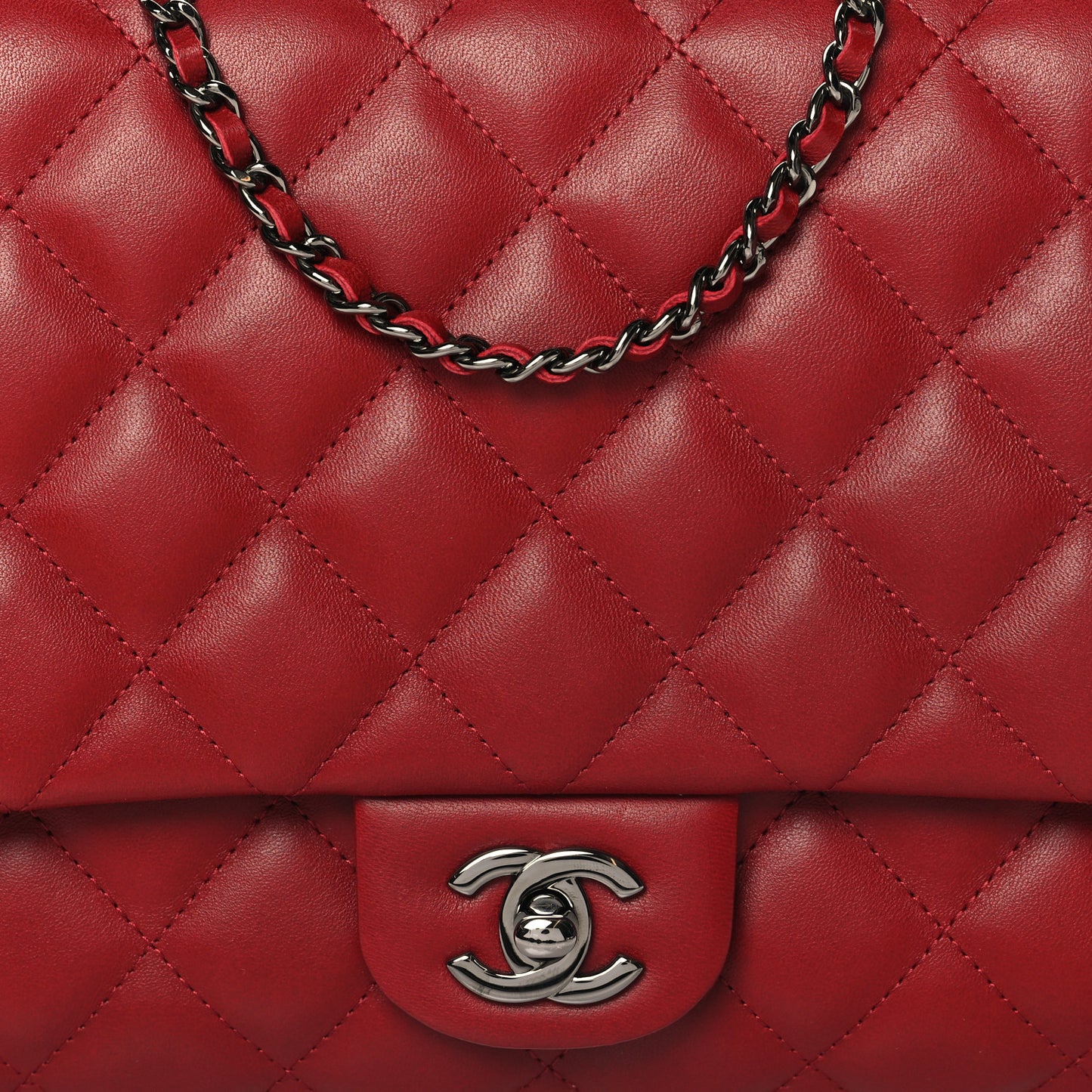 Lambskin Quilted Clutch With Chain Flap Red