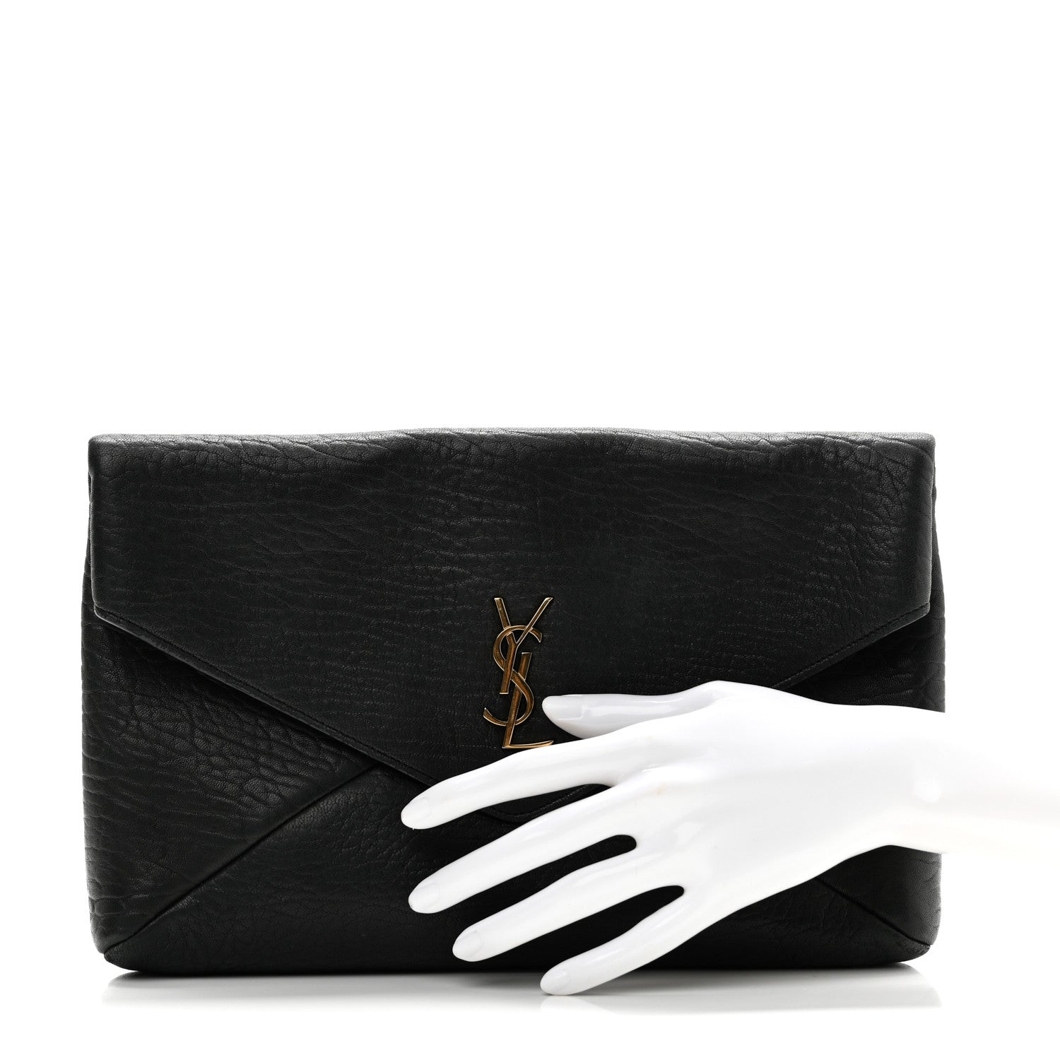 Saint Laurent Grained Lambskin Cassandre Envelope Pouch Black 2 of 8